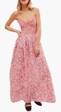 092 NWT Free People Sweet Nothings Floral Print Maxi Sundress | Pink | XL